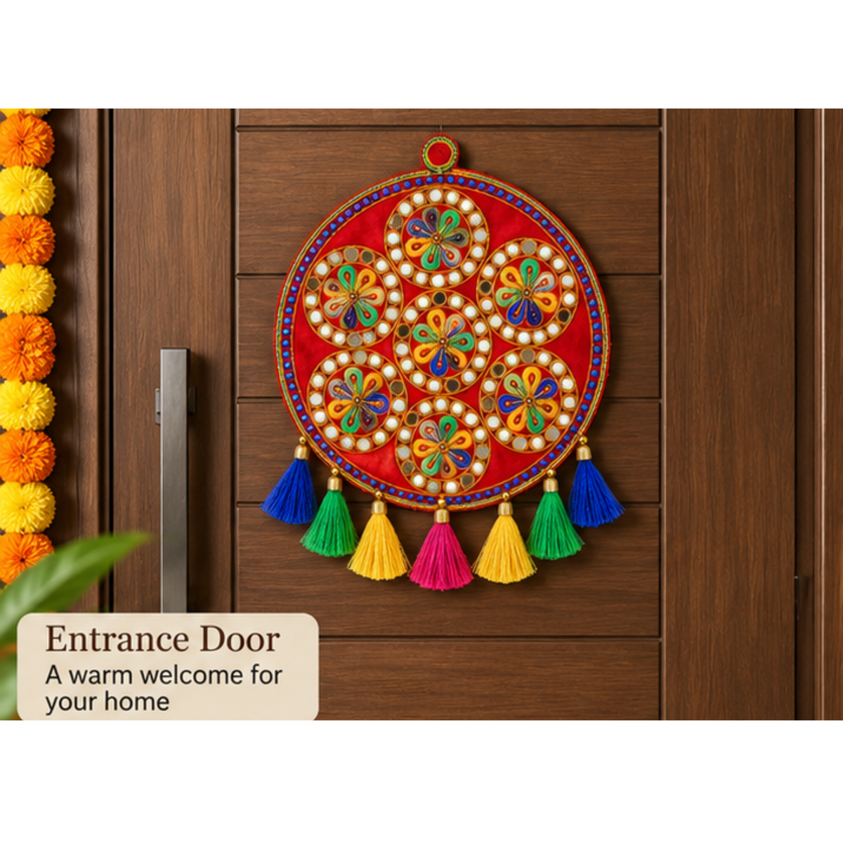 Set of 2 Diwali Round Embroidered Hanging Decorations 24cm