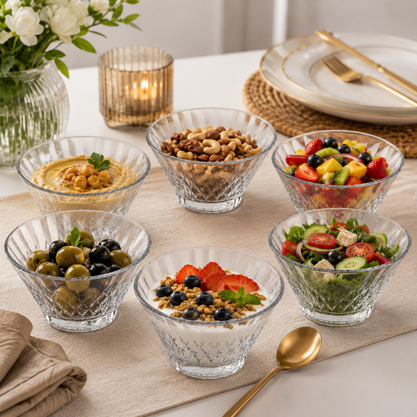 Set of 6 Clear Glass Dessert Bowls 12cm Serving Bowls for Fruit Ice Cream Cereal