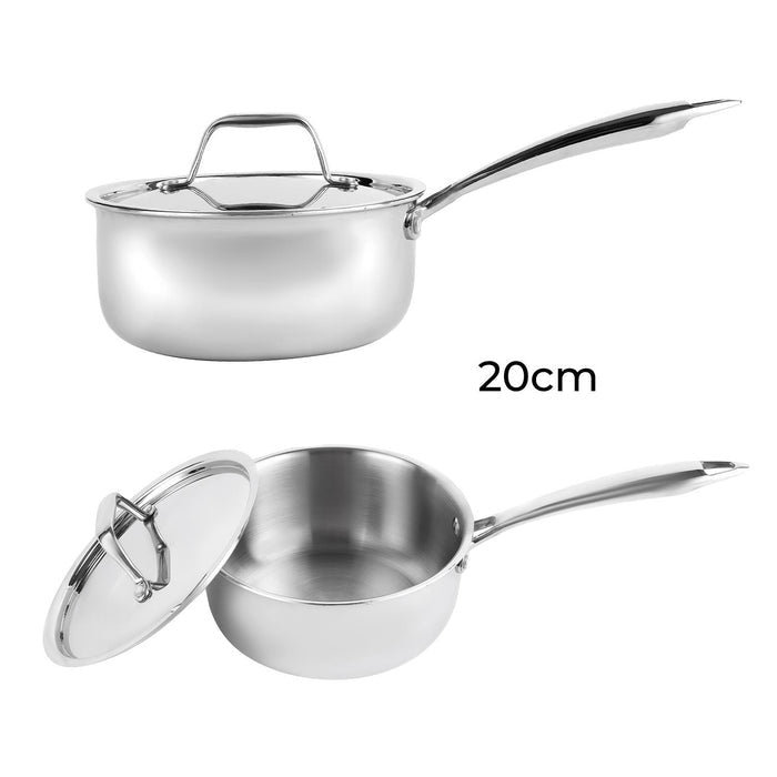 Triply Stainless Steel Milk Pan Saucepan with Lid - 20cm