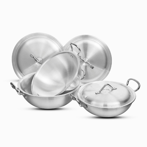 Klassic Set of 3 Round Aluminum Karahi Woks - 28cm, 30cm, 32cm