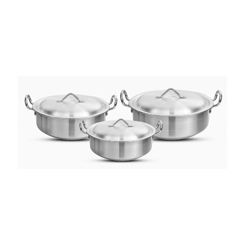 Klassic Set of 3 Flat Aluminum Karahi Woks - 22/24/26cm