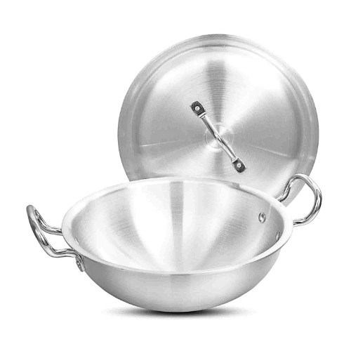 Klassic Round Aluminum Karahi Wok with Lid - 36cm