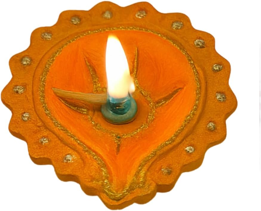 4 x Handmade Colourful Clay/Mitti Diyas for Diwali Pooja