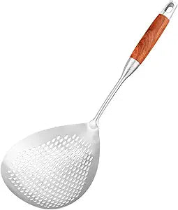 Large Slotted Spoon with Long Wooden Handle – 16 Inch