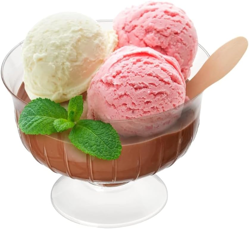 6 x Plastic Dessert Bowls – Clear Reusable Trifle Bowls, Ice Cream Cups, Sundae Dishes