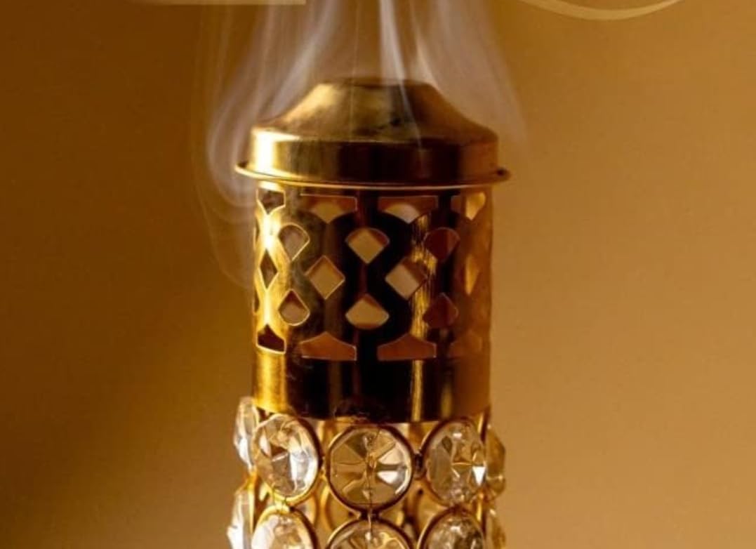 Crystal Diamond Agarbatti Stand 11.5" Gold Incense Stick Holder Ash Catcher