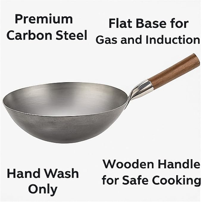London Wok Carbon Steel Flat Bottom Stir Fry Pan – 10", 12", 13", 14" Sizes
