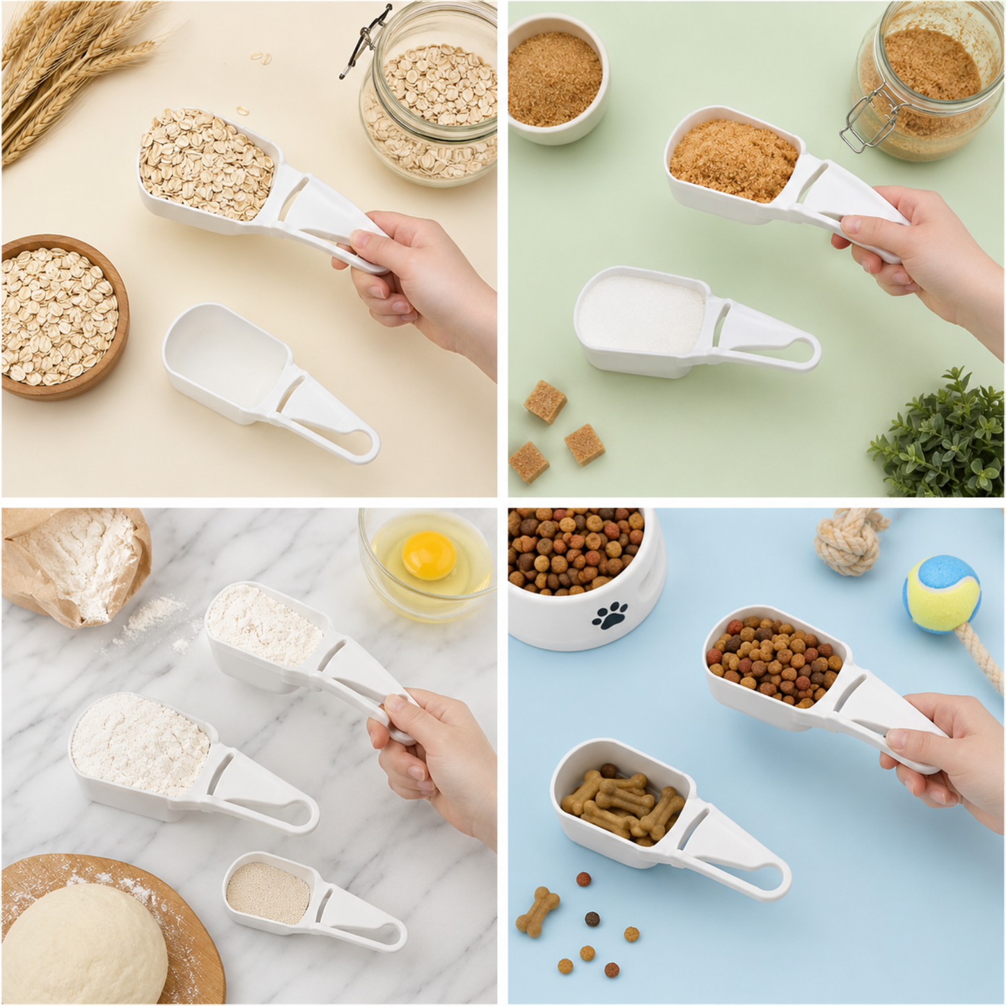 Set of 3 Plastic Measuring Scoops with Sliding Leveler 60ml 120ml 240ml