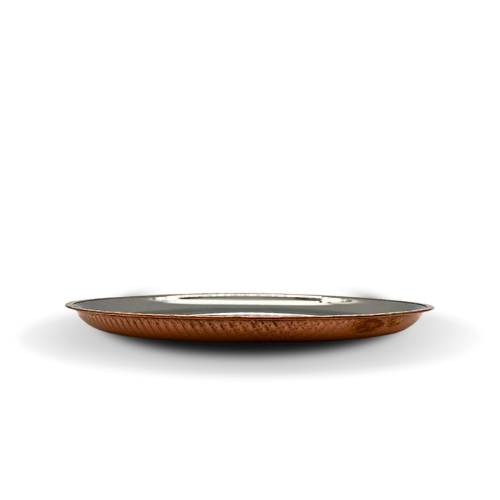 Indian Hammered Stainless Steel and Copper Small Round Tray