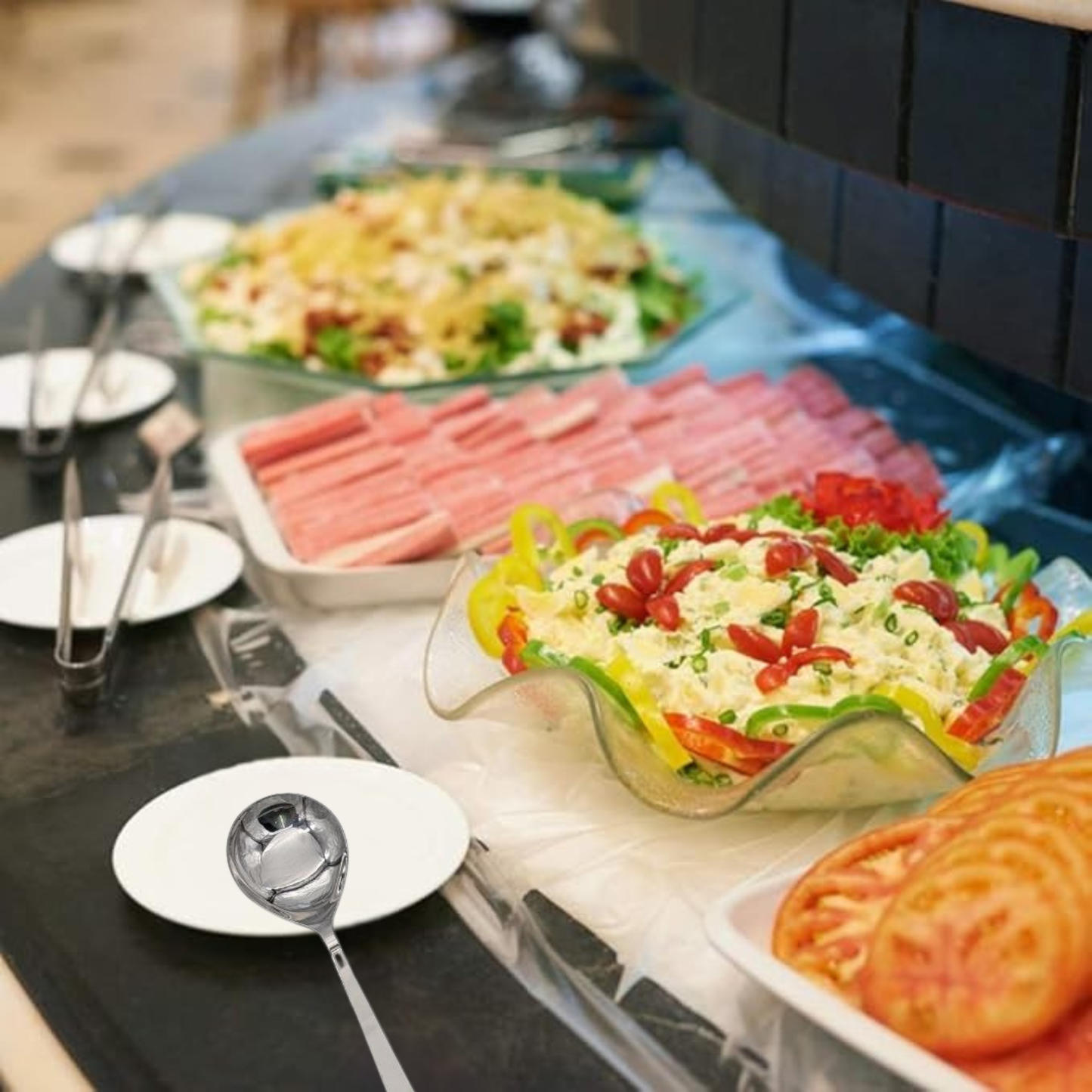 6 x Stainless Steel Serving Spoons 26cm Long – Heavy Duty Mirror Finish