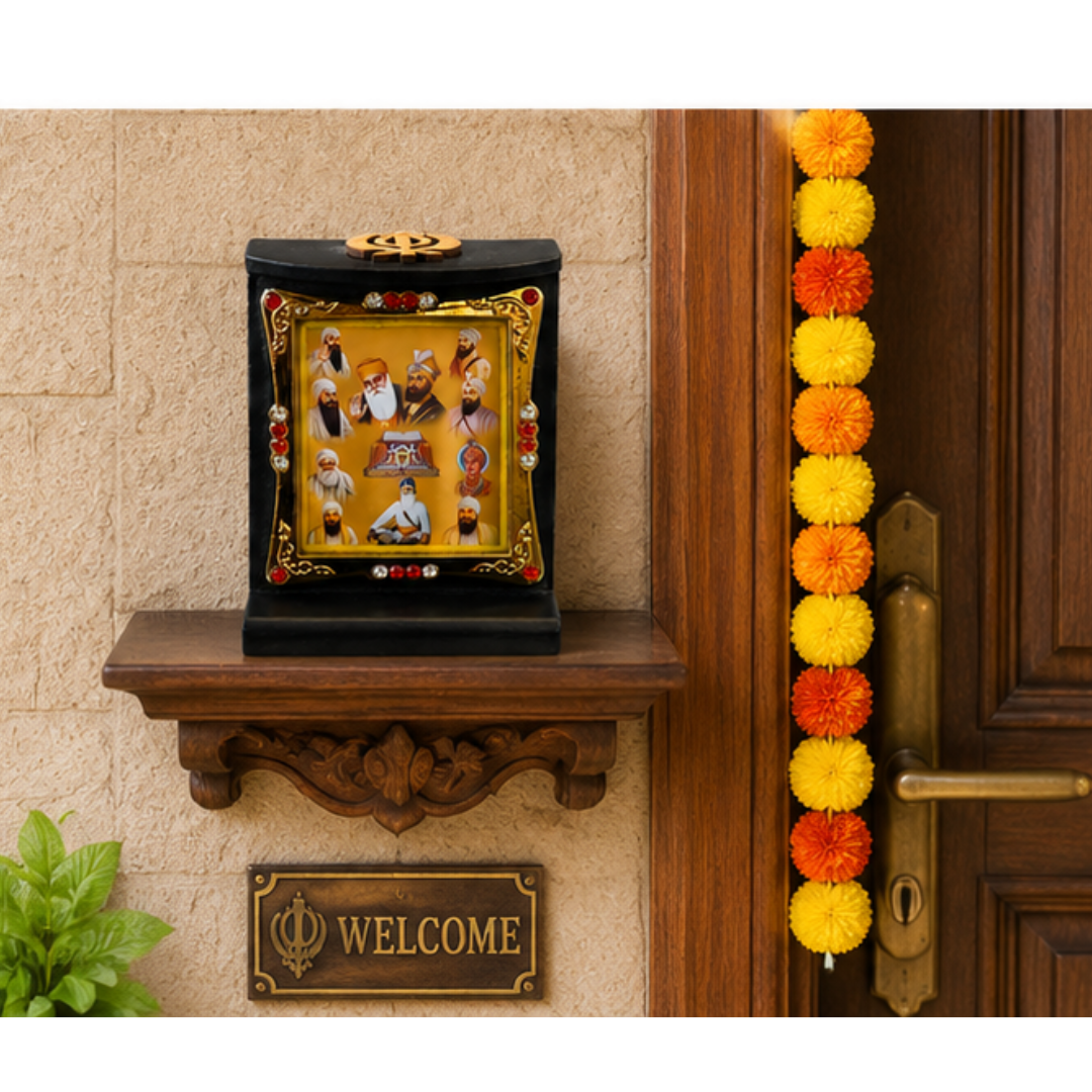 10 Sikh Gurus Wooden Photo Frame Khanda Religious Home Prayer Desk Decor 8cmx6cm