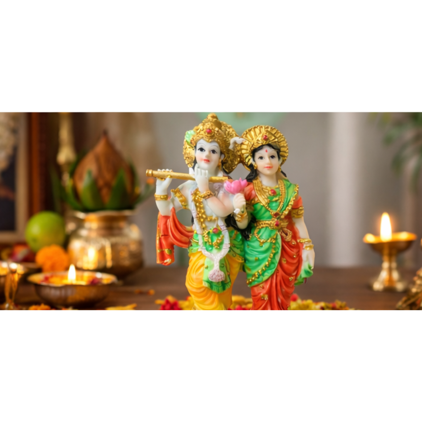 Radha Krishna Idol Resin 9cm Decorative Hindu God Statue for Home Mandir