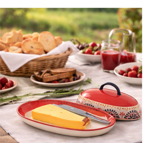 Hand Painted Ceramic Oval Butter Dish with Lid for Kitchen 20.5cm X 9cm
