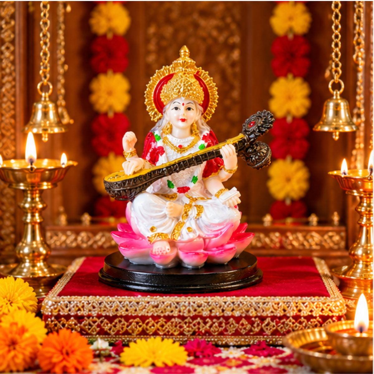 Saraswati Mata Ji Idol with Veena, Decorative Goddess Saraswati Statue