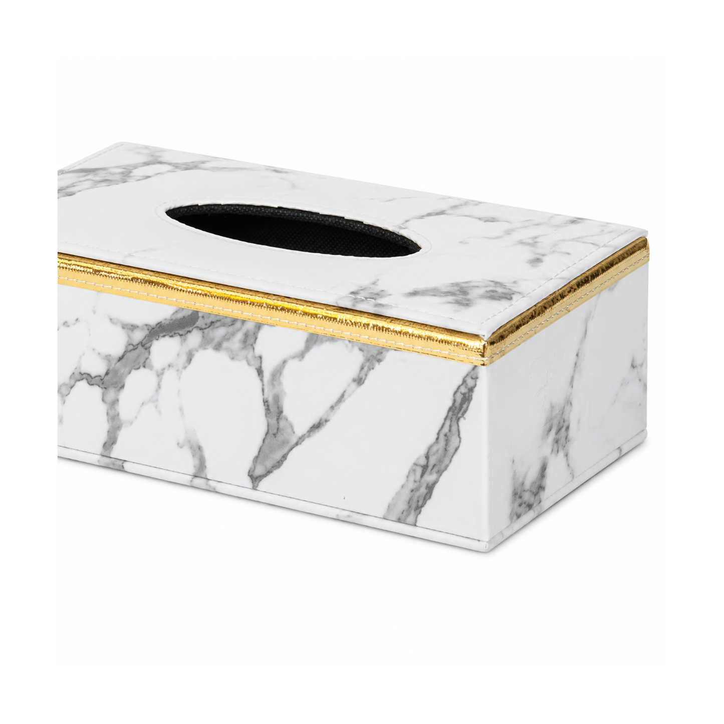 Marble Effect Tissue Box Cover, Faux Leather Tissue Box Holder with Gold Trim