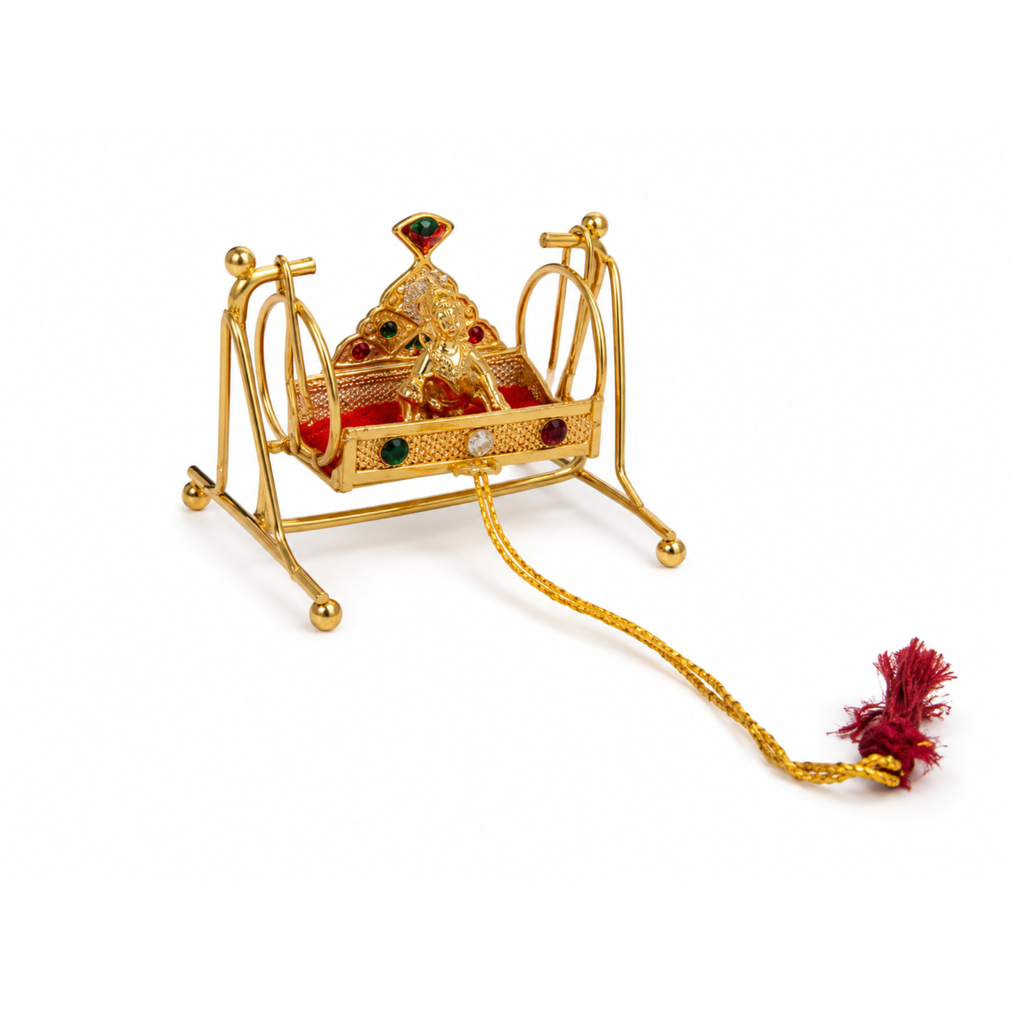 Bal Krishna Jhula with Laddu Gopal Idol, Decorative Golden Swing for Home Mandir