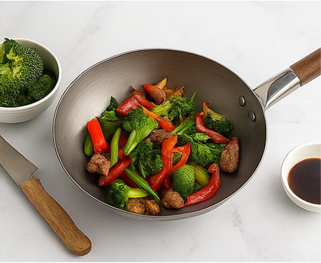 London Wok Carbon Steel Flat Bottom Stir Fry Pan – 10", 12", 13", 14" Sizes