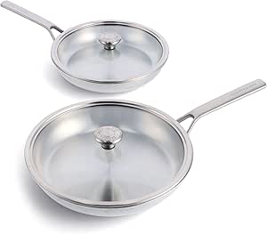 Merten & Storck Tri-Ply Stainless Steel Frying Pan Skillet Set – 26cm & 30cm with Lids