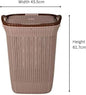 Rope Laundry Basket with Lid – Plastic Storage Hamper with Handles for Clothes, Bathroom & Bedroom – Durable Organizer in Brown, Beige & Grey