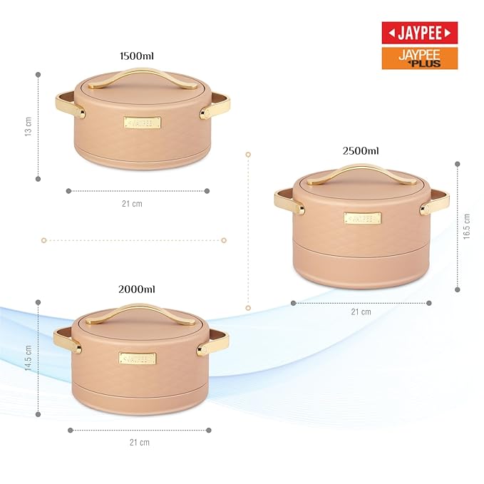 Jaypee Luxura Stainless Steel Casserole – 1500ml, 2000ml, 2500ml (4 Colors)