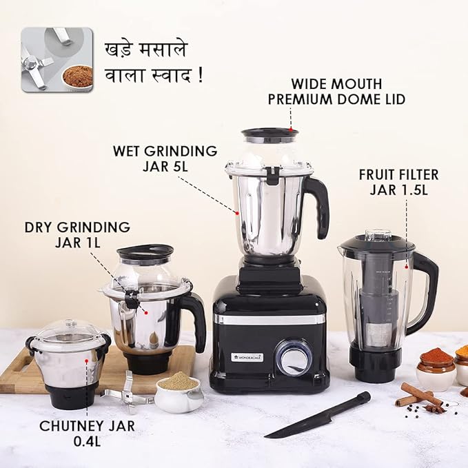 Wonderchef Sumo Black Dlx Mixer Grinder, 6-Speed - 1000W