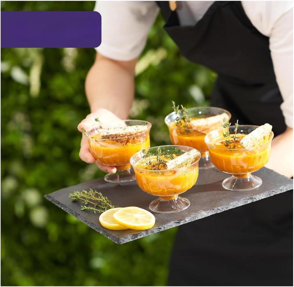 6 x Plastic Dessert Bowls – Clear Reusable Trifle Bowls, Ice Cream Cups, Sundae Dishes
