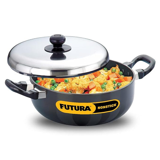 Hawkins Futura Nonstick All-Purpose Pan 3L, 22 cm, 3.25 mm with SS Lid (Black)