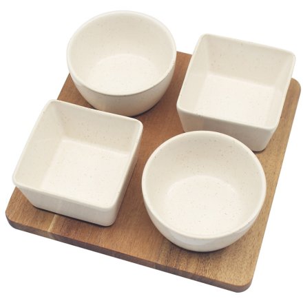 Lesser & Pavey Set of 4 Snack Dishes with Wooden Tray