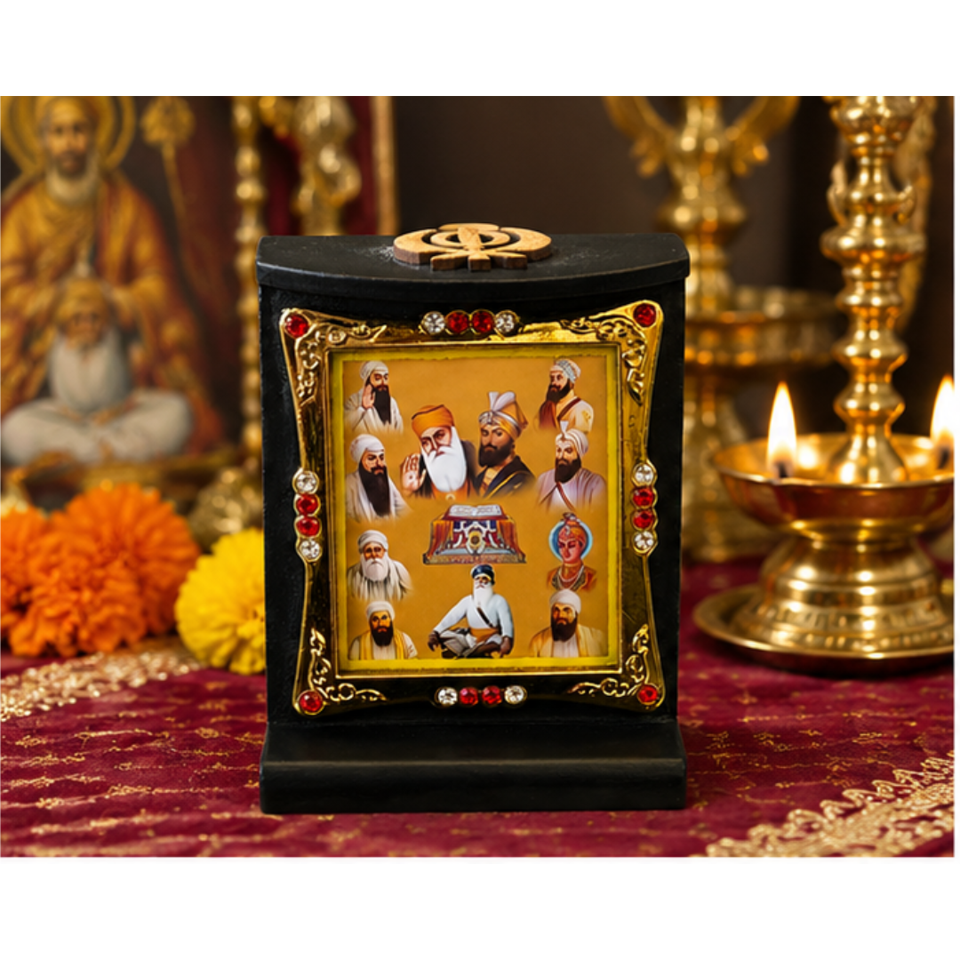 10 Sikh Gurus Wooden Photo Frame Khanda Religious Home Prayer Desk Decor 8cmx6cm