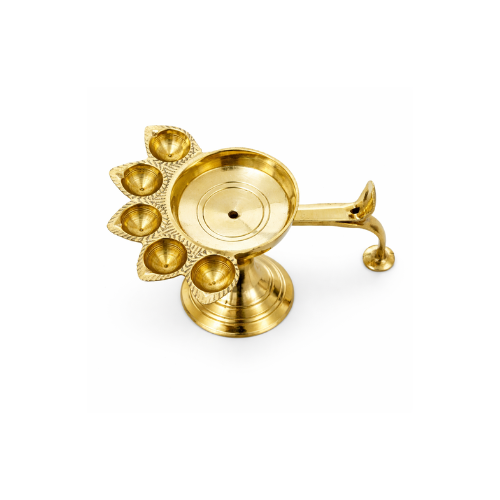 Brass Panchmukhi Aarti Diya Oil Lamp Hindu Pooja Mandir Worship Lamp 9.5cm x 6cm