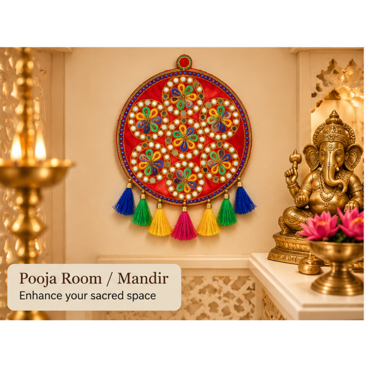 Set of 2 Diwali Round Embroidered Hanging Decorations 24cm