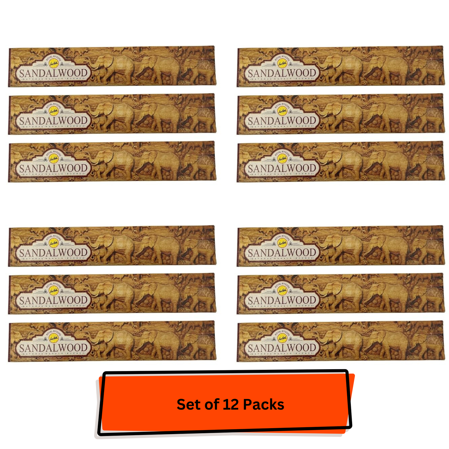 12 x Royal Mysore Sandalwood Incense Sticks Pack (Chandan) - 144 Sticks