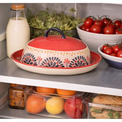Hand Painted Ceramic Oval Butter Dish with Lid for Kitchen 20.5cm X 9cm