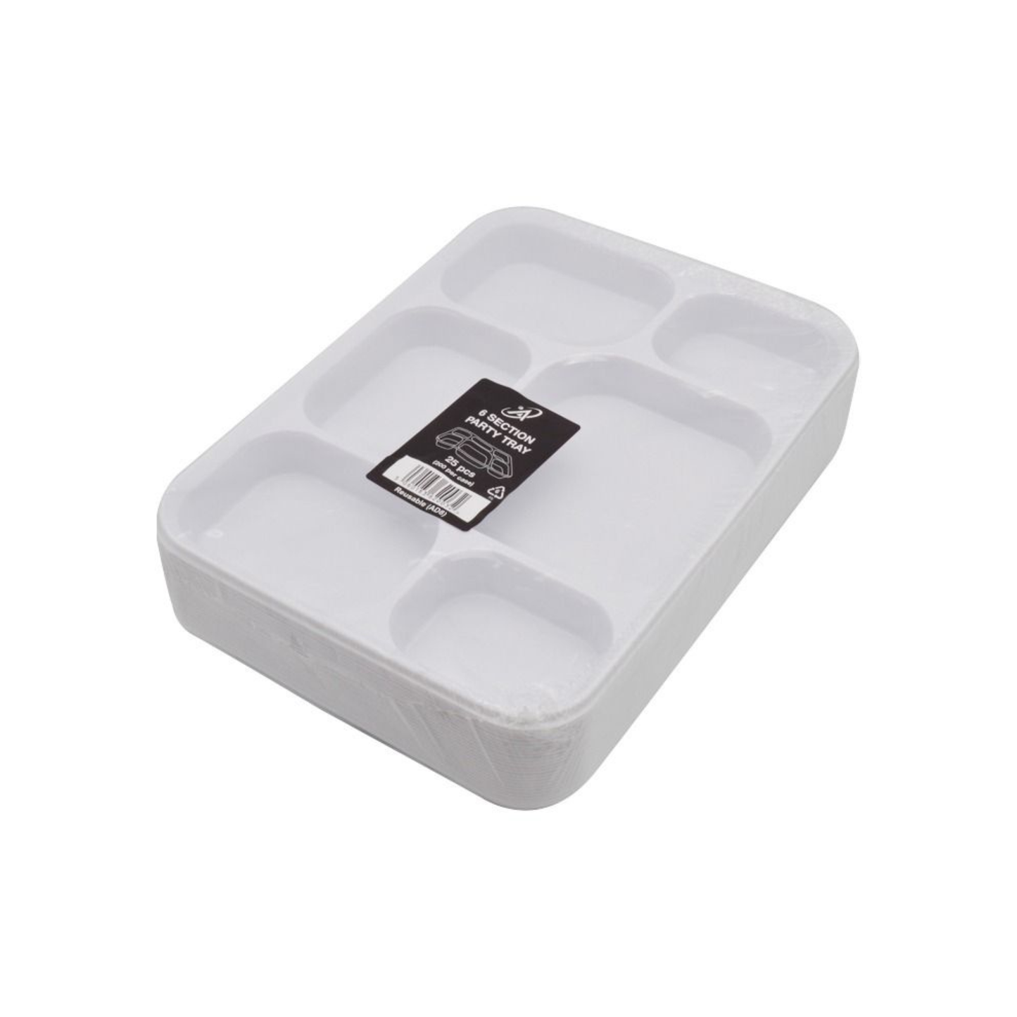 25 x Reusable Rectangular 6 Section Food Party Tray Thali Plastic 31 x 23cm