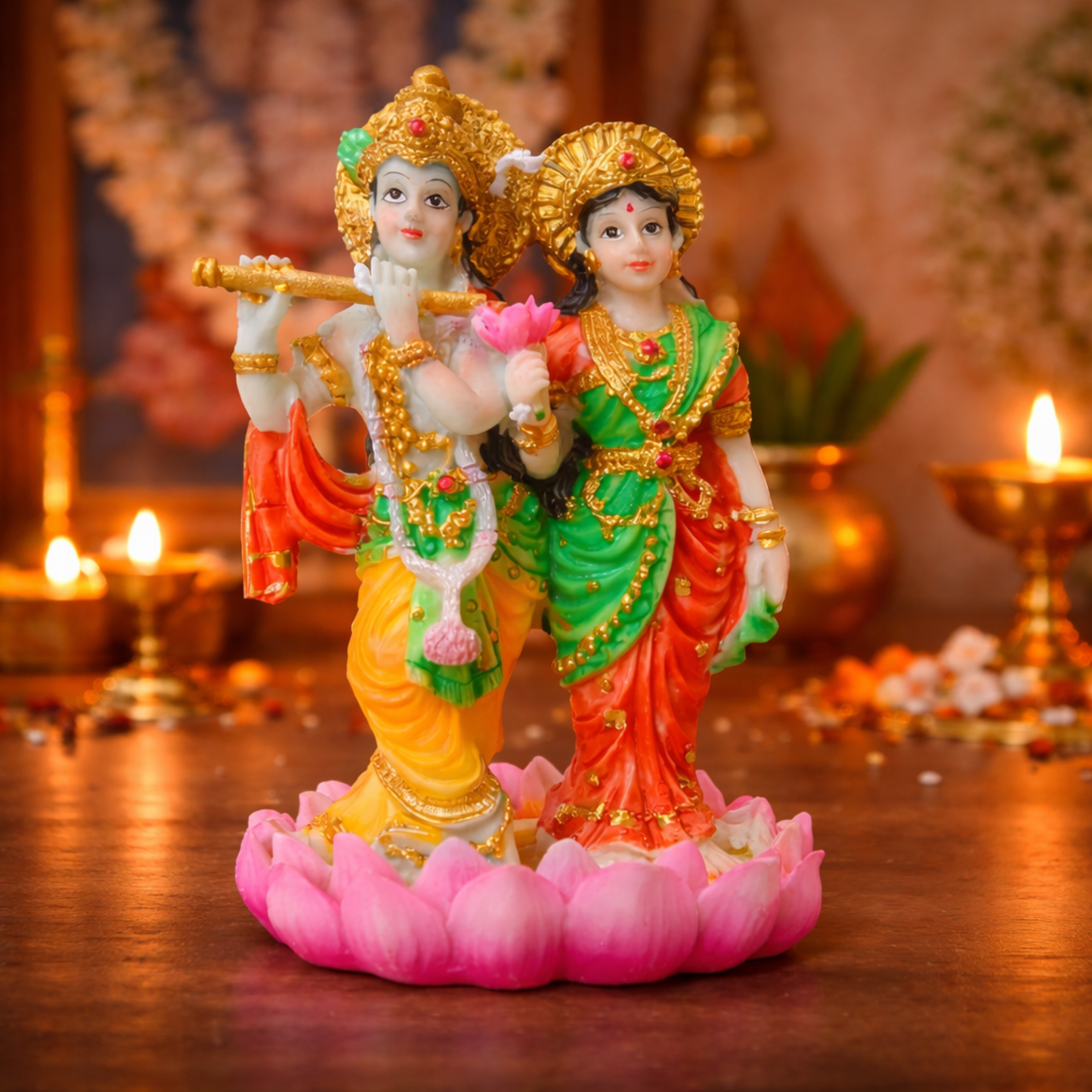 Radha Krishna Idol Resin 9cm Decorative Hindu God Statue for Home Mandir