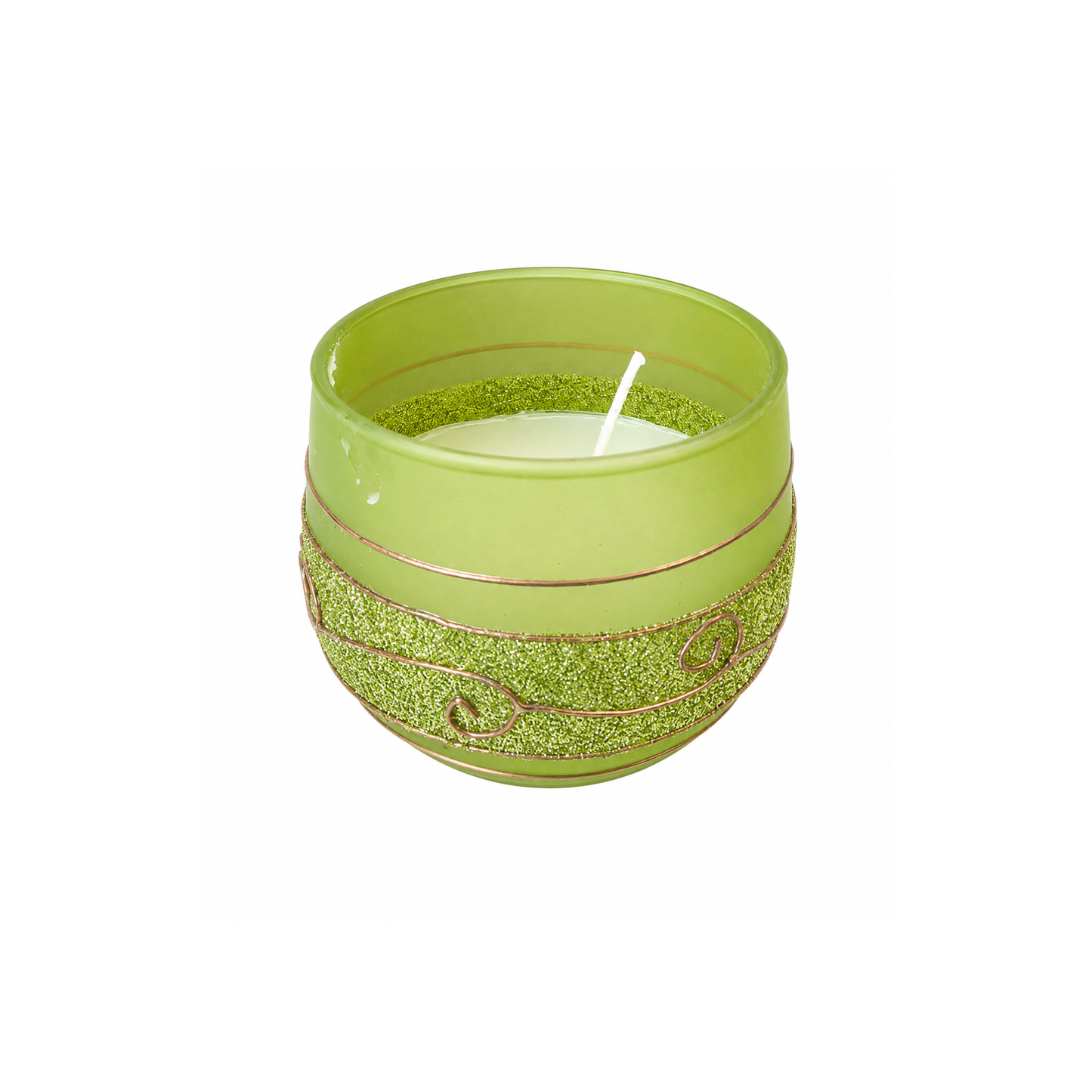 Decorative Blue Glass Wax Candle Diya, 7cm Round Festive Candle for Diwali