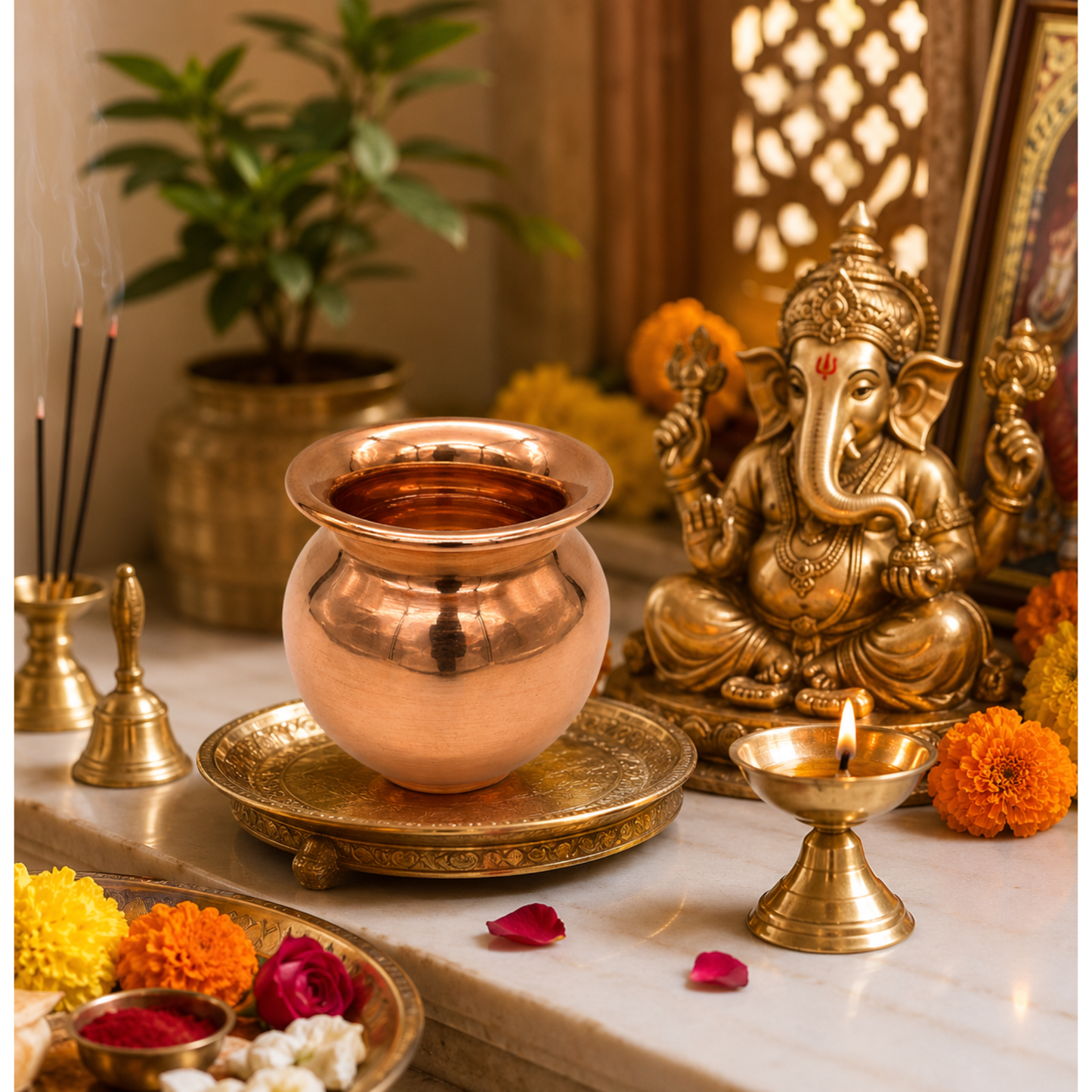 Copper Lota Kalash for Puja, Prayer & Copper Water Pot for Hindu Rituals