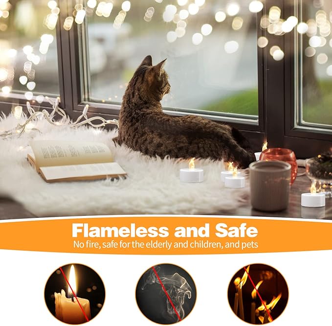 Flameless LED Tealight Candles - Flickering, Realistic, Safe - Warm White (Set of 6, 12, or 24)