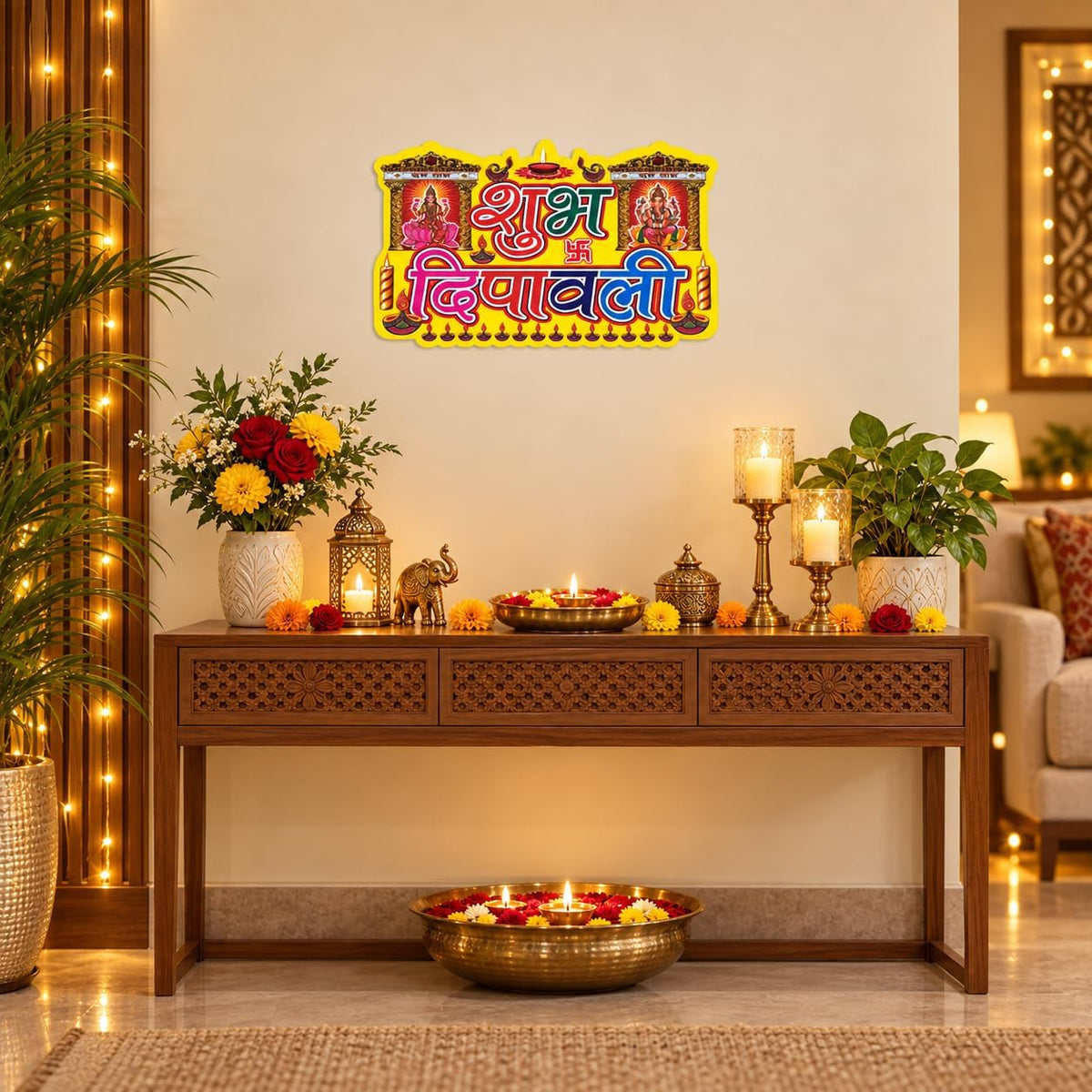 2 x Lakshmi Mata Ganesh Ji Shubh Deepawali Diwali Stickers Wall Door 35x23cm
