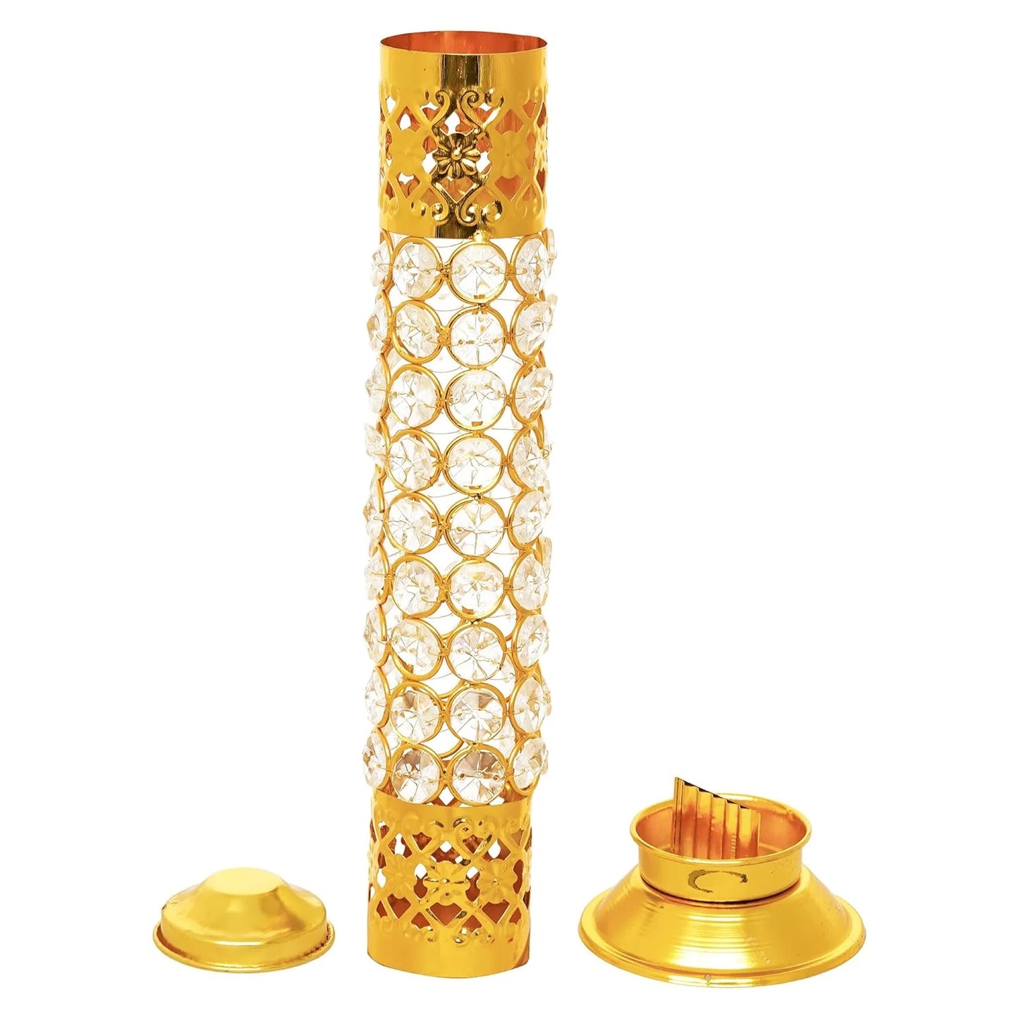 Crystal Diamond Agarbatti Stand 11.5" Gold Incense Stick Holder Ash Catcher