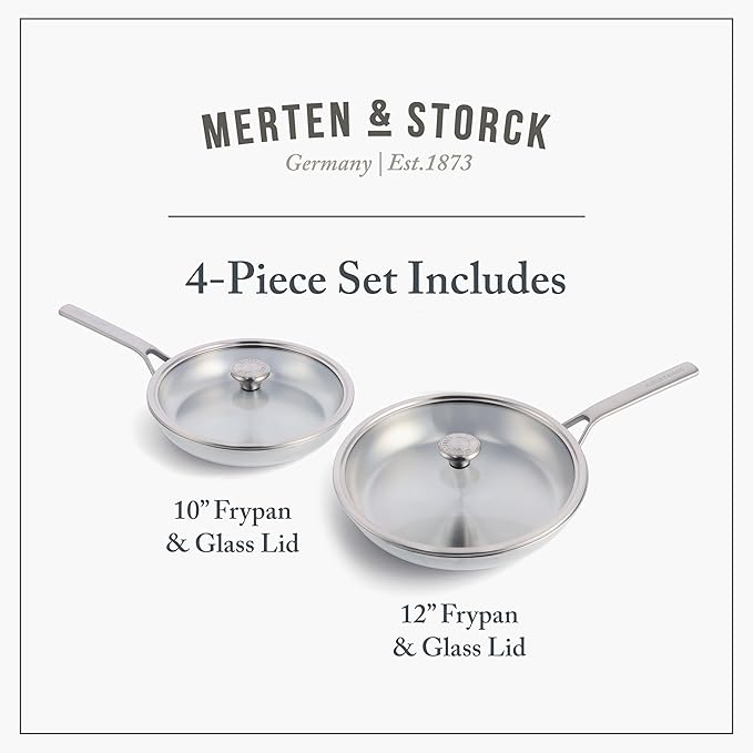 Merten & Storck Tri-Ply Stainless Steel Frying Pan Skillet Set – 26cm & 30cm with Lids