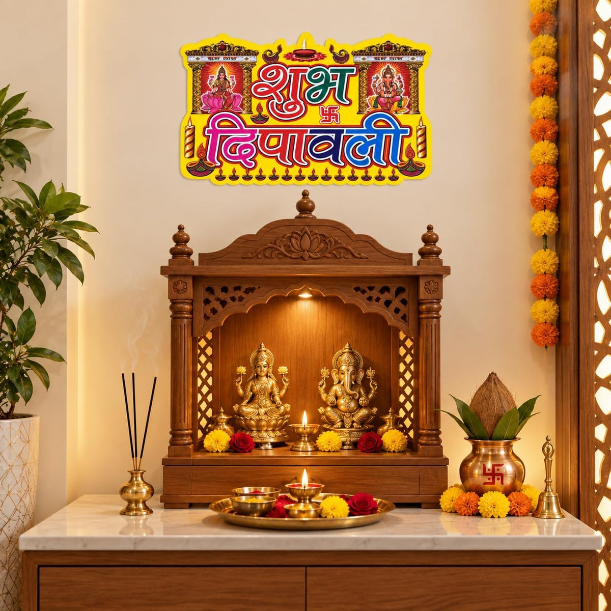 2 x Lakshmi Mata Ganesh Ji Shubh Deepawali Diwali Stickers Wall Door 35x23cm