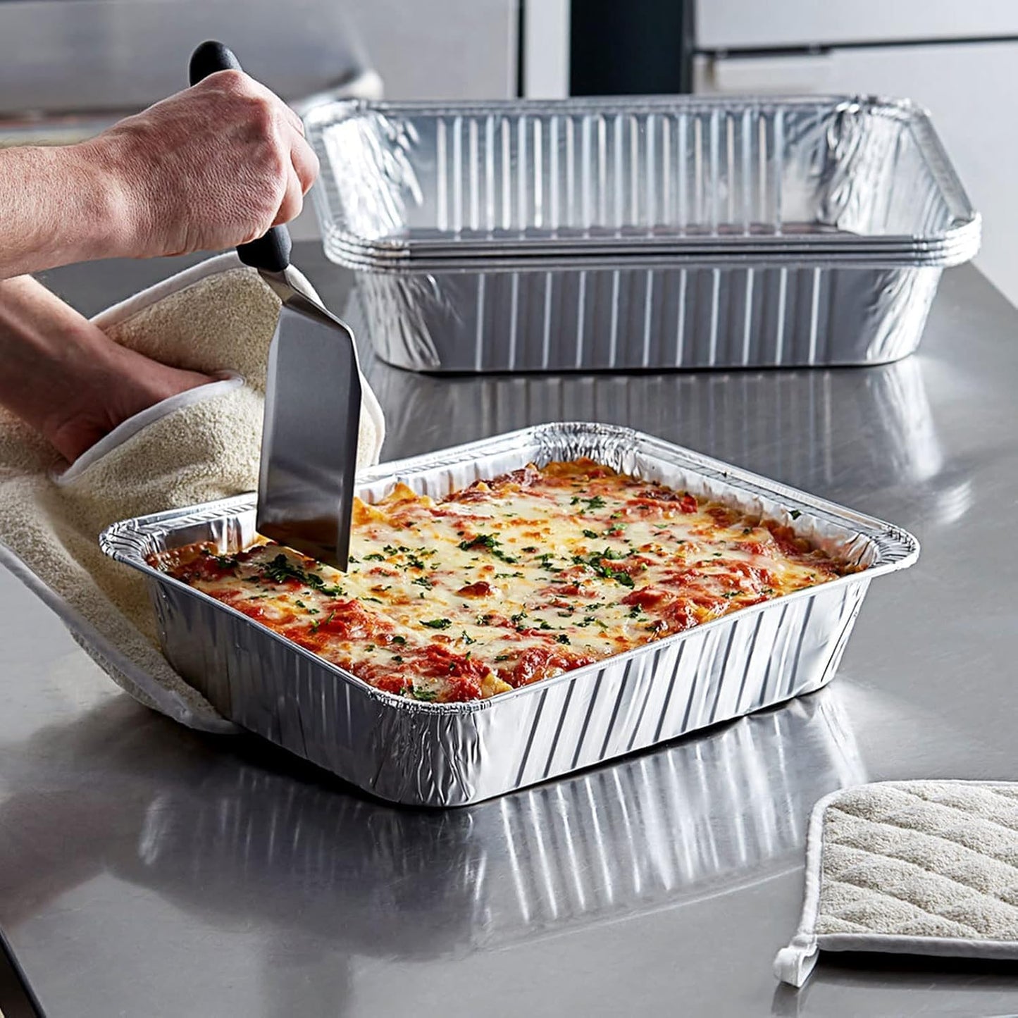 2 x Square Foil Dish Half Gastro 33x26x5.5cm 3L Aluminium Catering Trays Baking