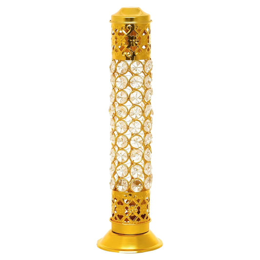 Crystal Diamond Agarbatti Stand 11.5" Gold Incense Stick Holder Ash Catcher