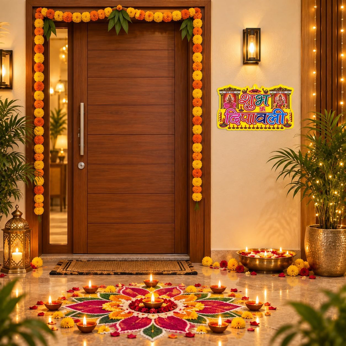 2 x Lakshmi Mata Ganesh Ji Shubh Deepawali Diwali Stickers Wall Door 35x23cm