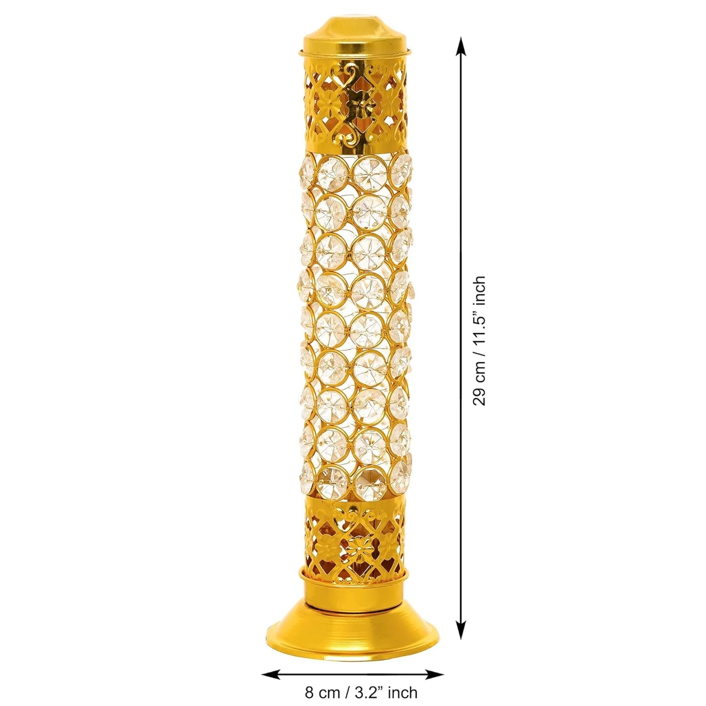 Crystal Diamond Agarbatti Stand 11.5" Gold Incense Stick Holder Ash Catcher