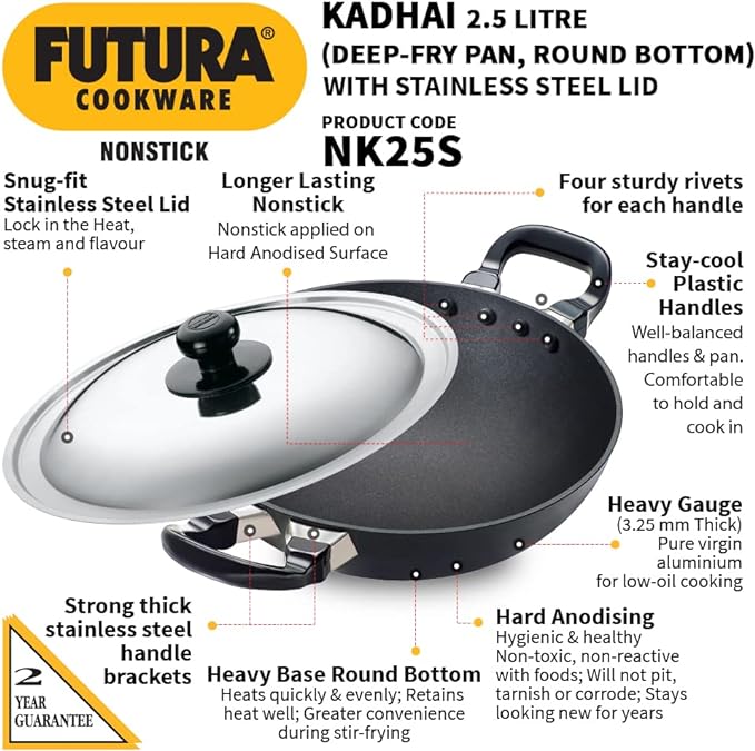 Futura Non-Stick Pan with Steel Lid - 26CM - 2.5 Ltrs.