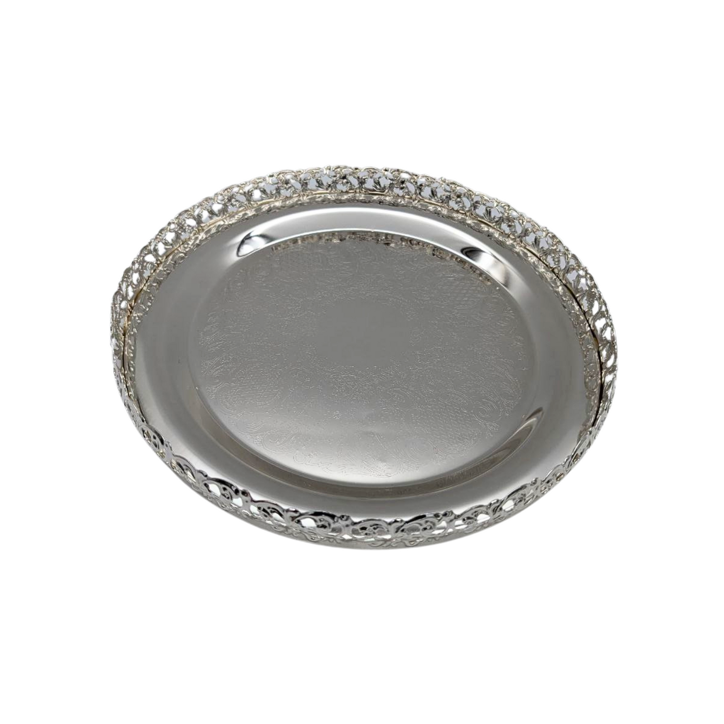 Chrome Round Serving Tray - Paandan Fruit Tray (30cm) - Floral or S-Shaped Design