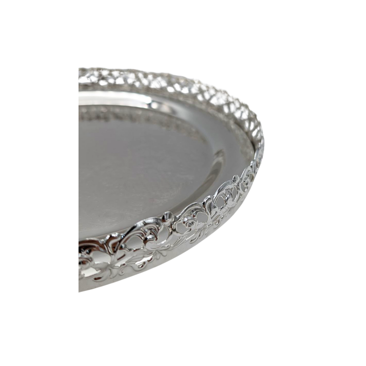 Chrome Round Serving Tray - Paandan Fruit Tray (30cm) - Floral or S-Shaped Design