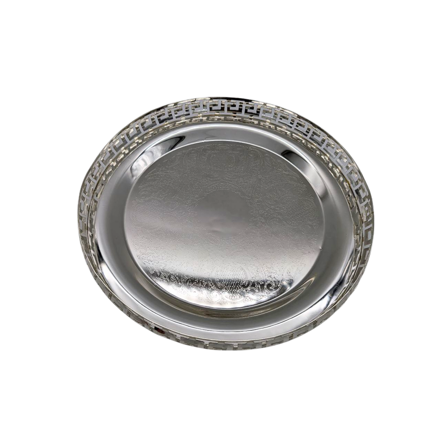 Chrome Round Serving Tray - Paandan Fruit Tray (30cm) - Floral or S-Shaped Design